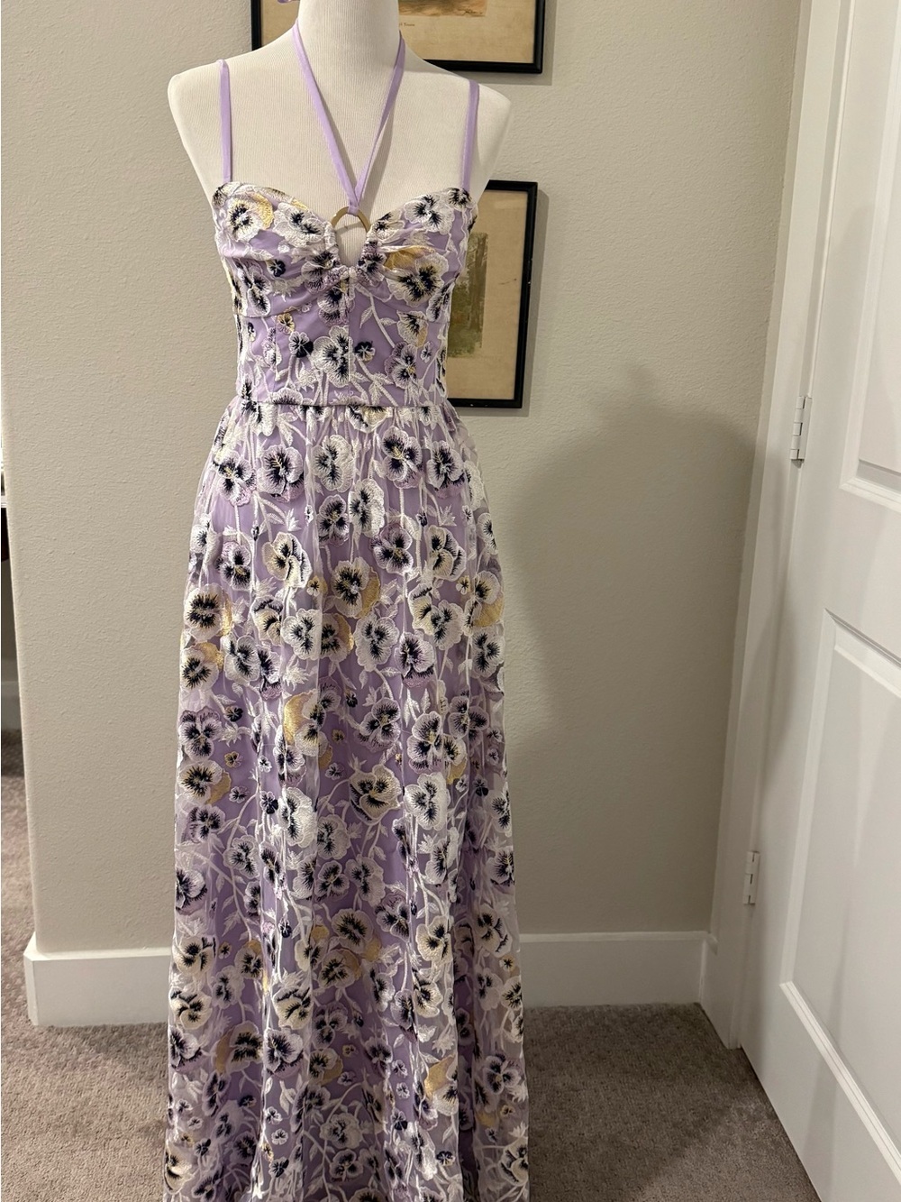 NWOT Dress The Population Lilac Floral Convertible Maxi Dress SZ S